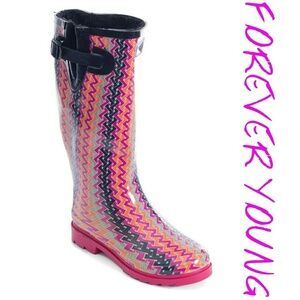 Women's Rainboots, Faux Fur Lined Rain Boots, RB-1525, Zigzag, Size 7
